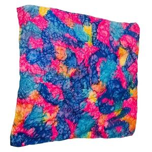 Vintage Sheer Silk Scarf Neon Abstract‎ Watercolor Head Scarf Wrap Festival Boho